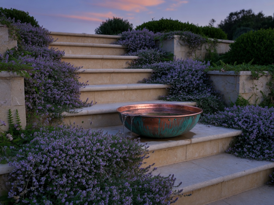 Demonstration garden stair with thyme